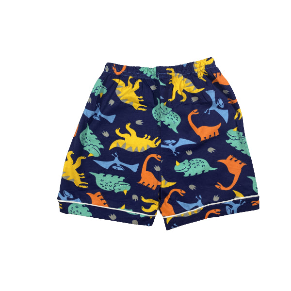 Kids Cotton Button Down Pajama Set Blue And Dino Print