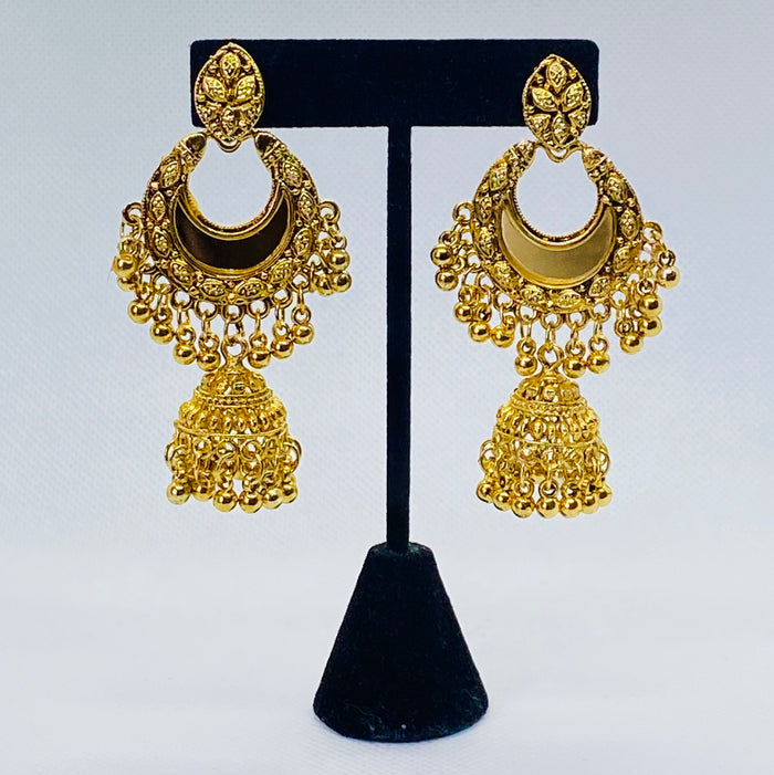 Ethnic Moon Design Earrings With Mirror and Bell Jhumki