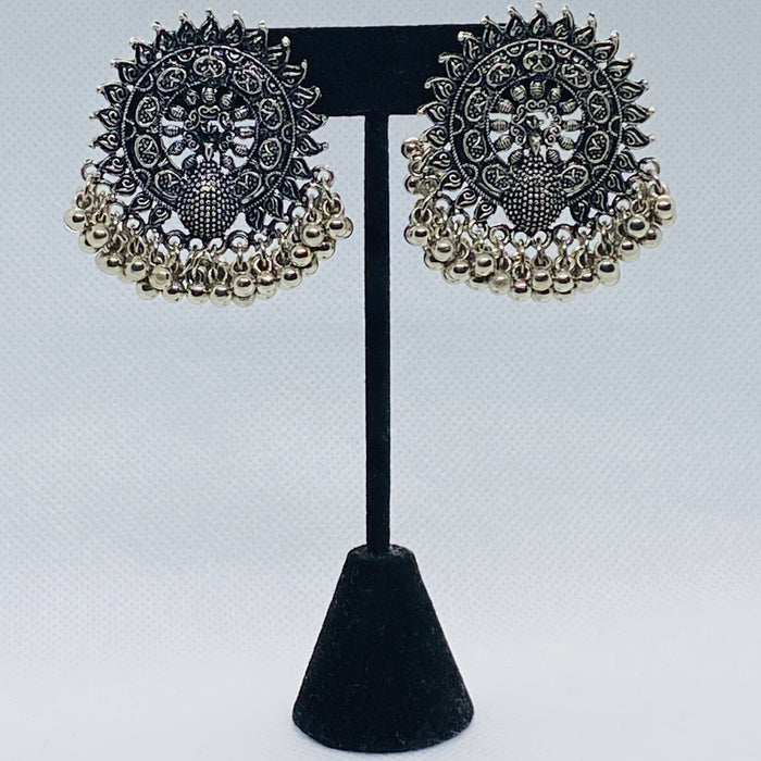 Peacock Stud Jhumka Earring With Bell Balls