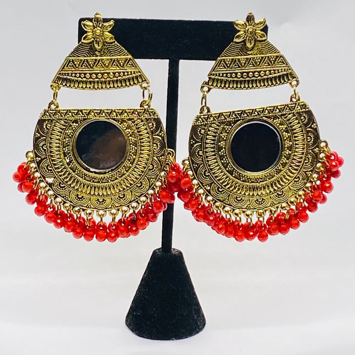 Gypsy Sun Design Layered Earring Jhumka With Mirror And Beads