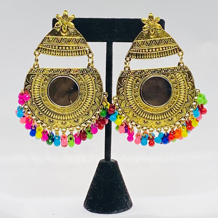 Gypsy Sun Design Layered Earring Jhumka With Mirror And Beads