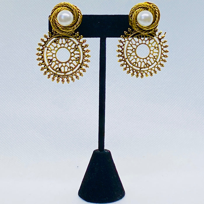 Eyras Two In One Gold Tone Filigree Circle Stud Earring