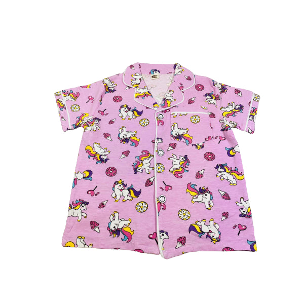 Girls Unicorn Cotton Button Down Half Sleeve Pajama /Loungewear