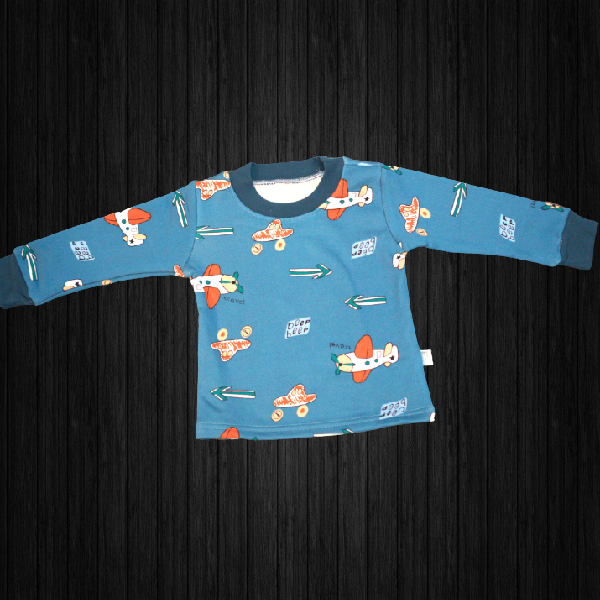 Kids Soft  Fleece Lined with Blue Plane Print Pajamas/ Loungewear