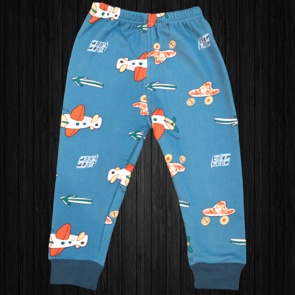 Kids Soft  Fleece Lined with Blue Plane Print Pajamas/ Loungewear