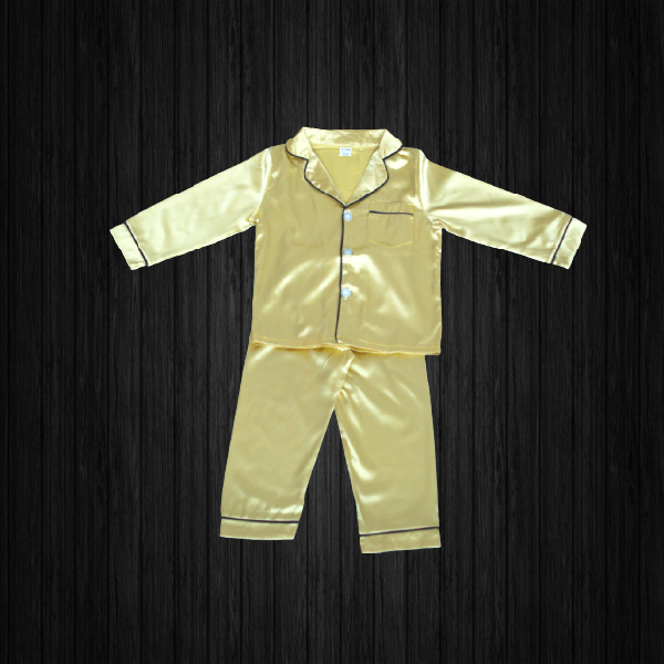 Golden Kids Silk Satin Button-down Two Piece Pajama Set Sleepwear/Loungewear