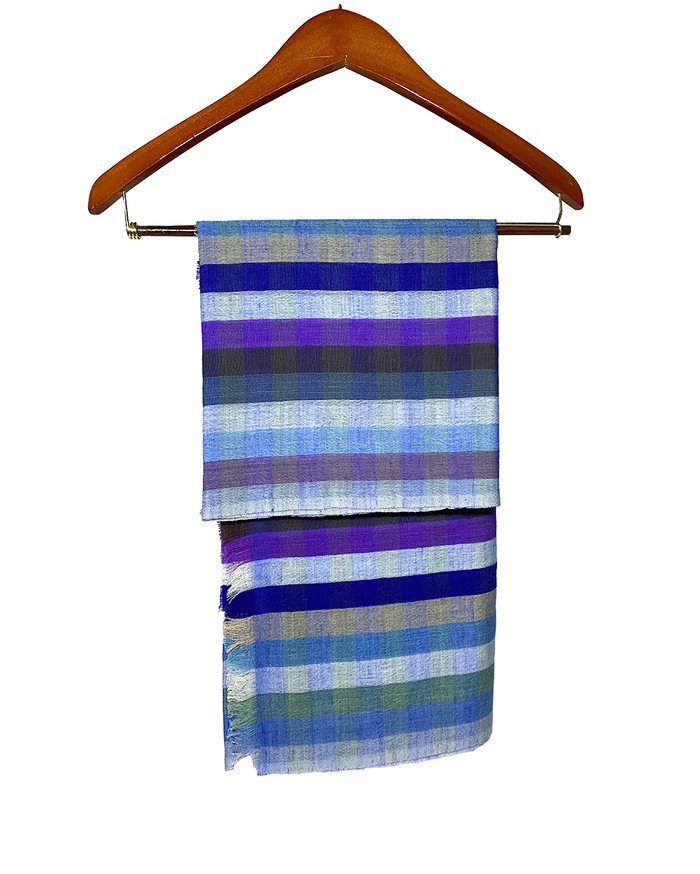 Super Soft Handloomed Cashmere in Blue Plaid Design