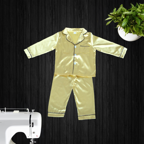 Golden Kids Silk Satin Button-down Two Piece Pajama Set Sleepwear/Loungewear