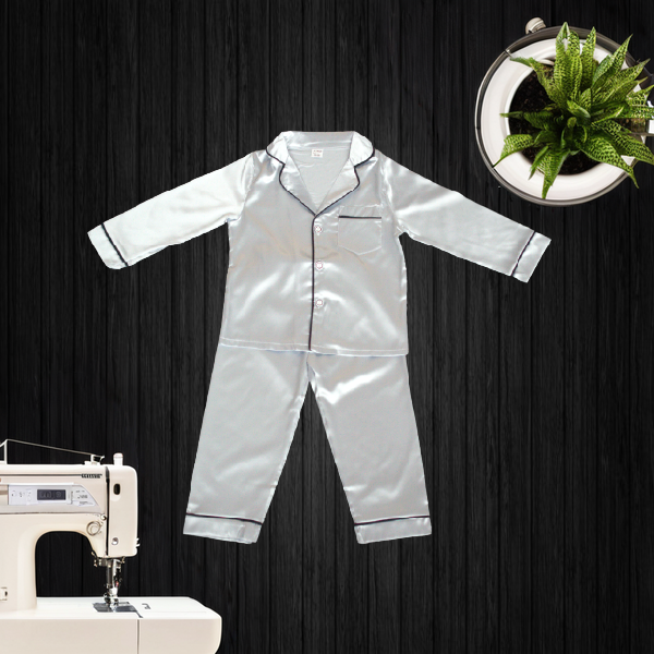 Kids Pajama Set Sleepwear/Loungewear Grey Silver Silk/Satin Button-down