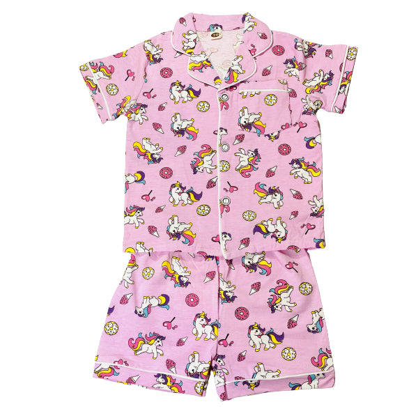 Girls Unicorn Cotton Button Down Half Sleeve Pajama /Loungewear