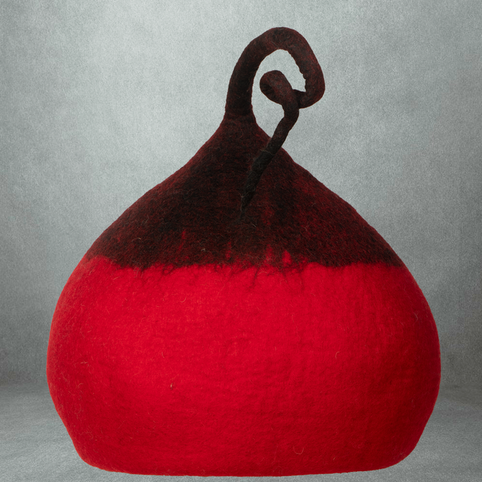 Handmade Red Felt Catcave Cat House With Tail Design