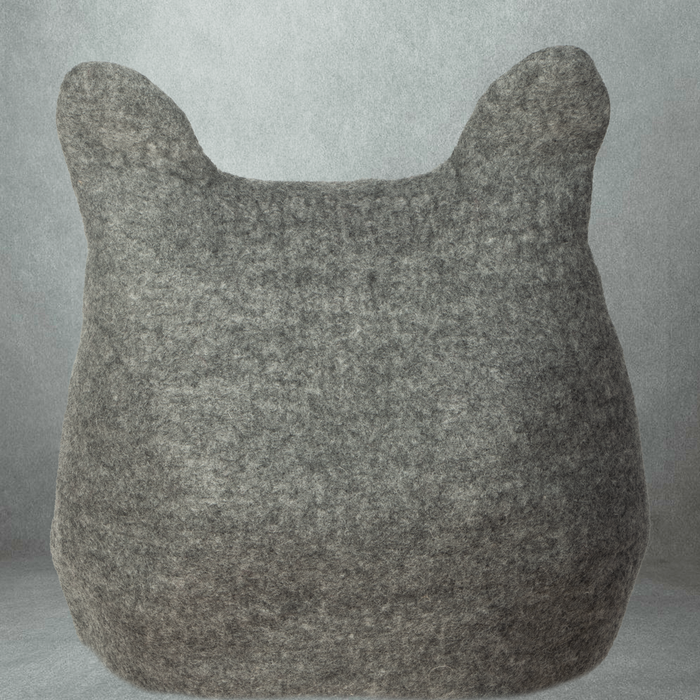 Handmade Felted Woolen Catcave Grey Cozy Cat House With Ears Design