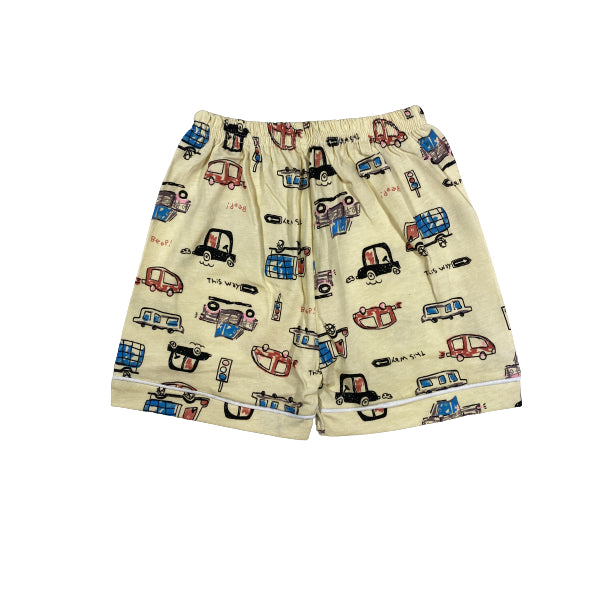 Kids Cotton Button Down Pajama Set With Car Prints