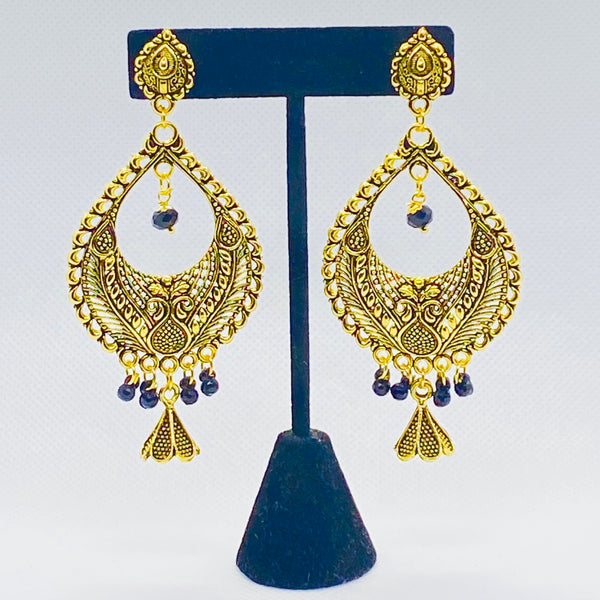 Drop Dangling Filigree Earrings with Faux Black Pearl