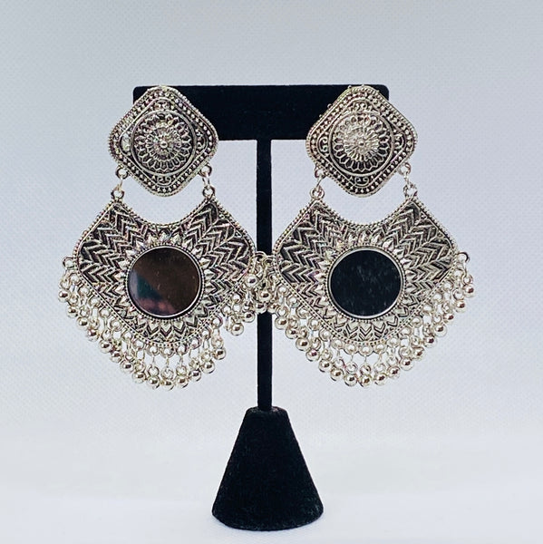 Layered Earrings Traditional Gypsy Style with Mirror and Bell Ball Jhumkas