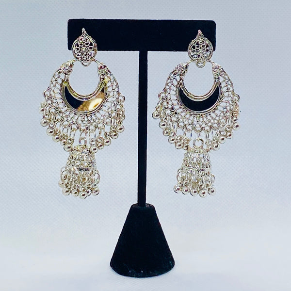 Ethnic Moon Design Earrings With Mirror and Bell Jhumki