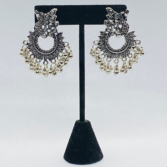 Eyras Gypsy Oxidized Silver Peacock Jhumka Earring