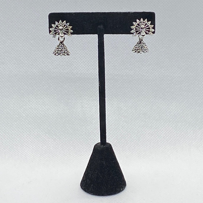 Eyras Small Oxidized Silver Dancing Peacock Jhumka Earring