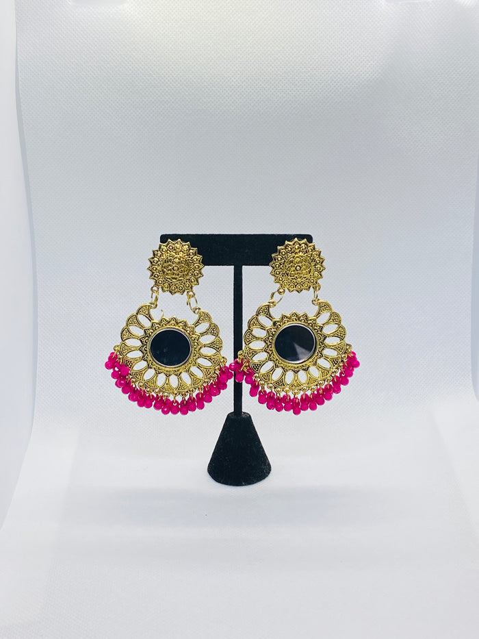 Eyras Layered Round  Sun-Mirror Dangling Jhumka Earring