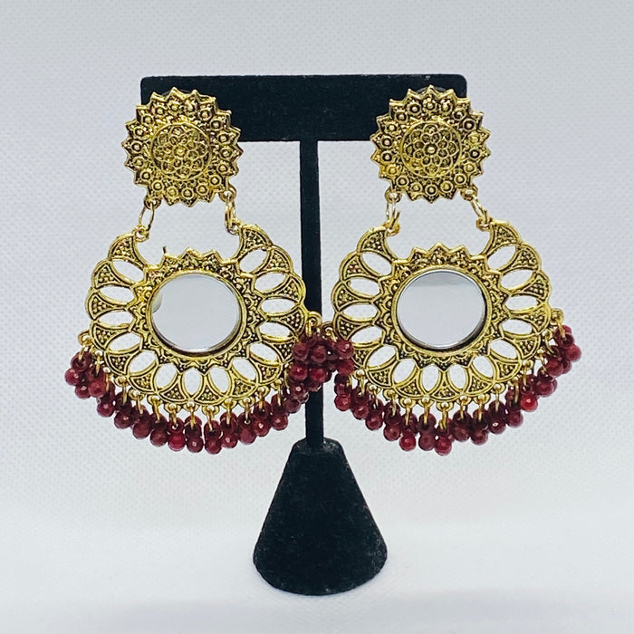 Eyras Layered Round  Sun-Mirror Dangling Jhumka Earring