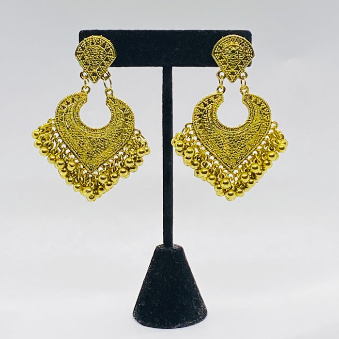 Heartshaped Layered Dangling Earring Jhumkas With Bell Balls