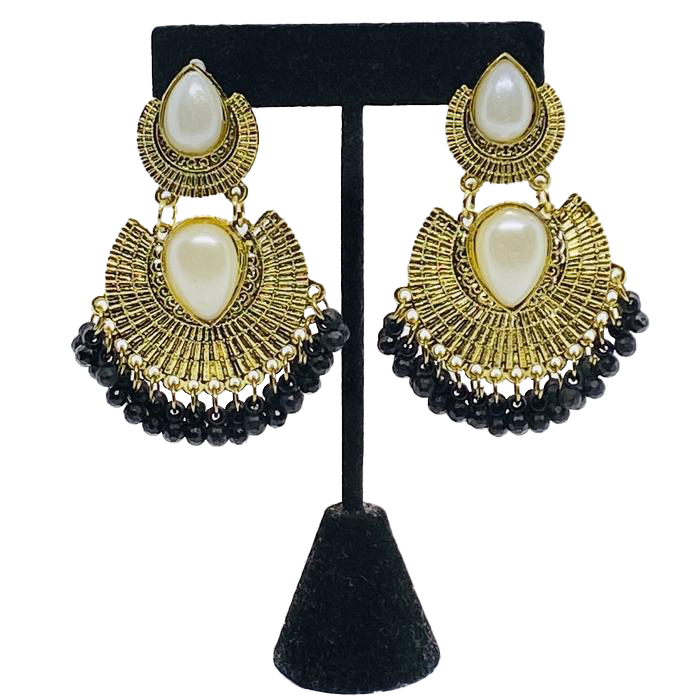 Layered Jhumkas Teardrop Design Golden  With Faux Pearl