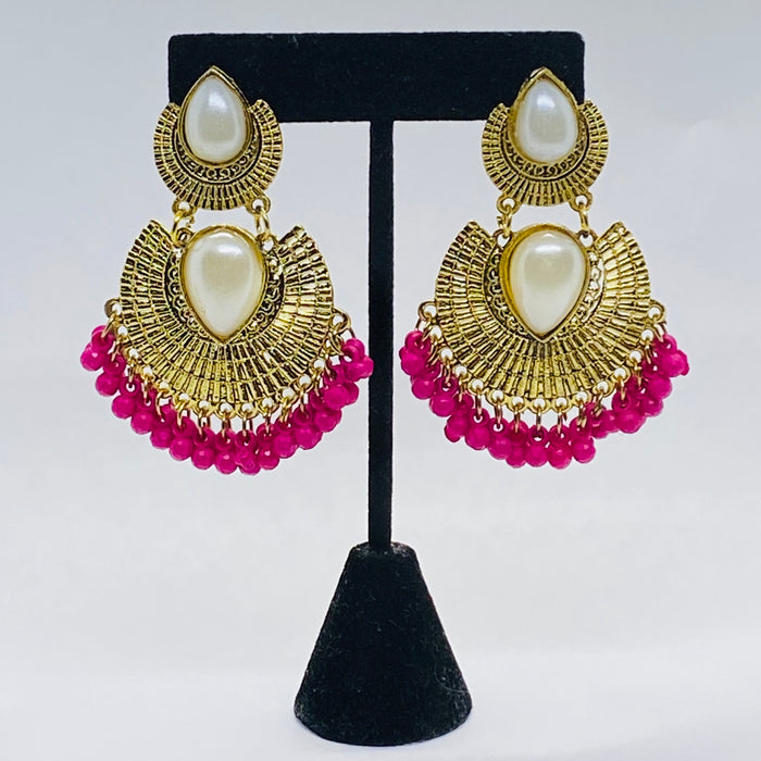 Layered Jhumkas Teardrop Design Golden  With Faux Pearl