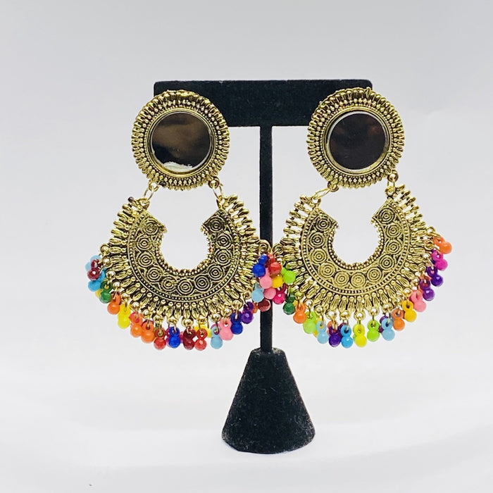 Stunning Gypsy Jhumkas With Multicoloured Beads And Mirror