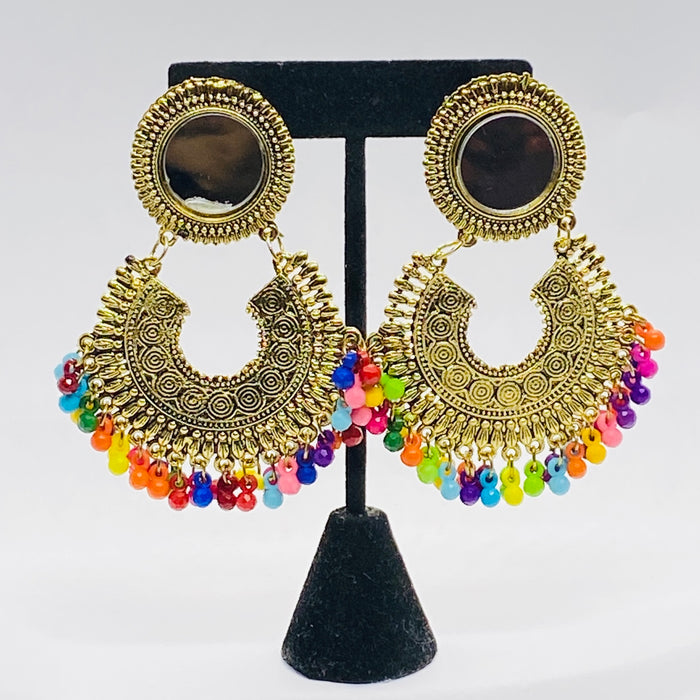 Stunning Gypsy Jhumkas With Multicoloured Beads And Mirror