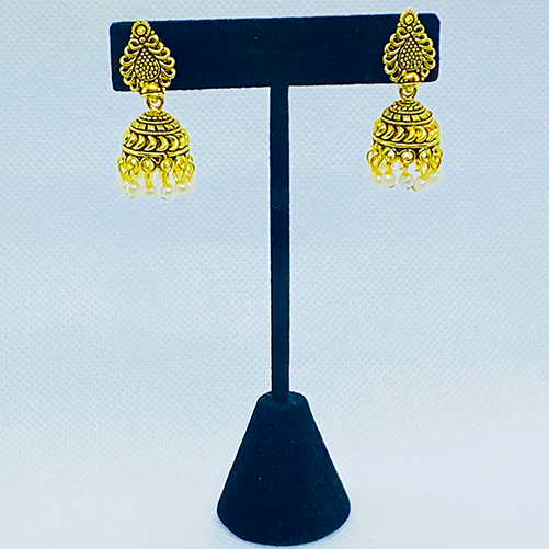 Golden BellJhumkas With Faux Pearl In Ethnic Small Indian Oxidized