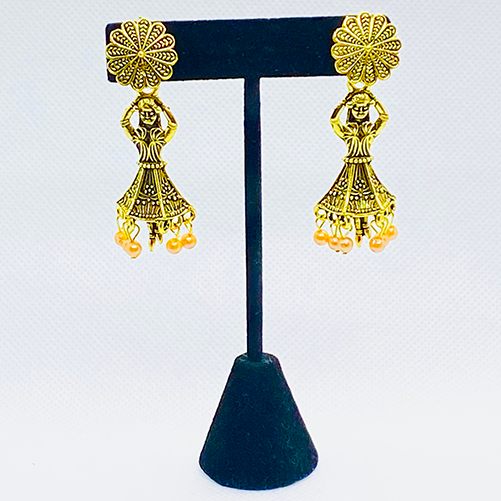 Oxidized Golden Jhumka Traditional Dancing Girl Earring With Faux Pearl