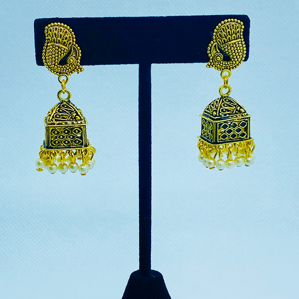 Dangling Box Cage Jhumka With Peacock Design