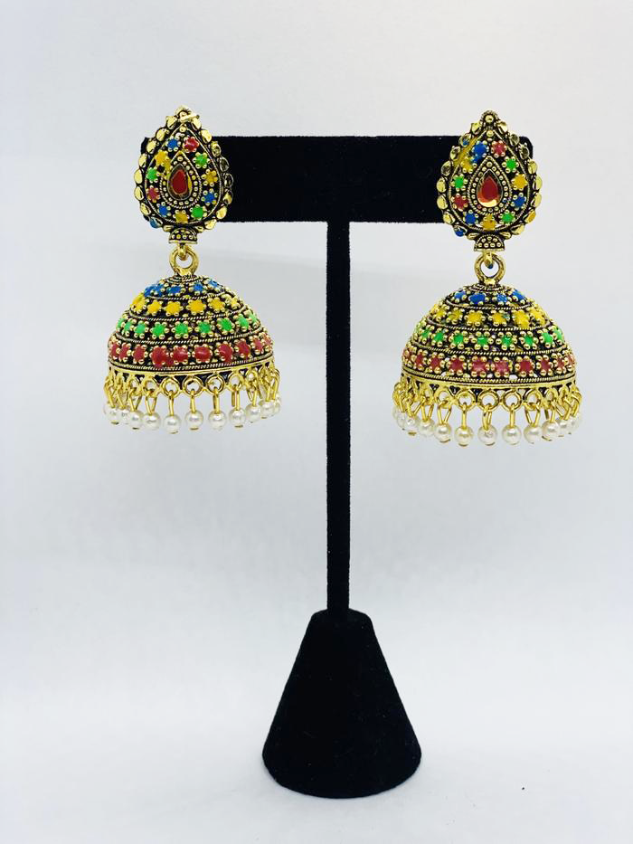 Earring Bell MulticolorJhumka With Faux Pearl