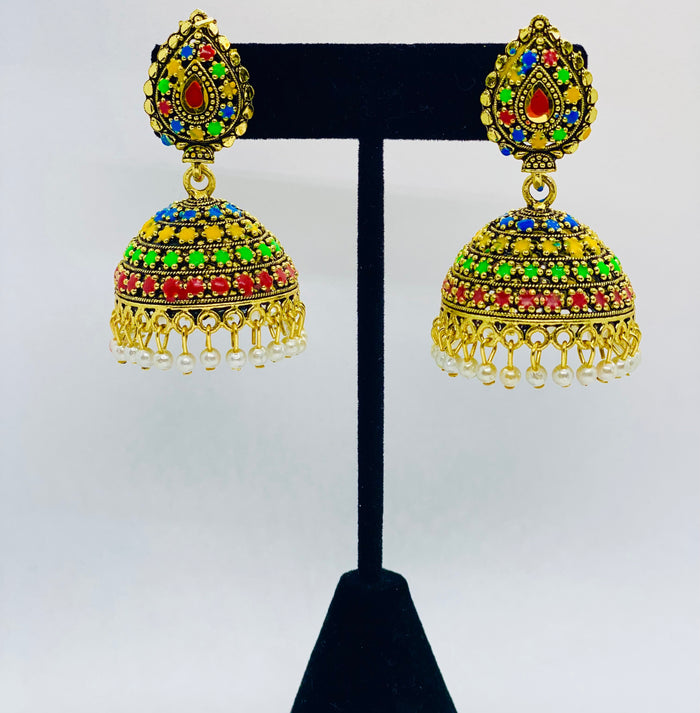 Earring Bell MulticolorJhumka With Faux Pearl