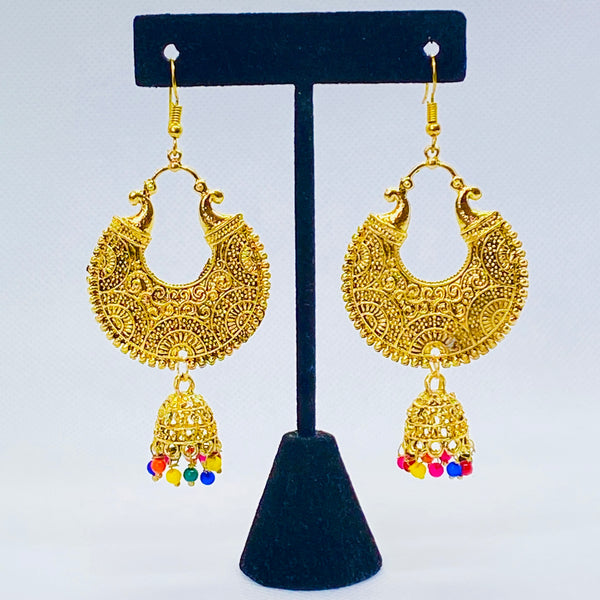 Stylish Moon Shaped Jhumka With Intricate Designs And Bell Jhumki