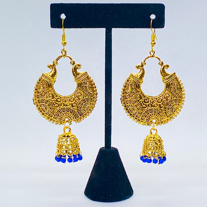 Stylish Moon Shaped Jhumka With Intricate Designs And Bell Jhumki