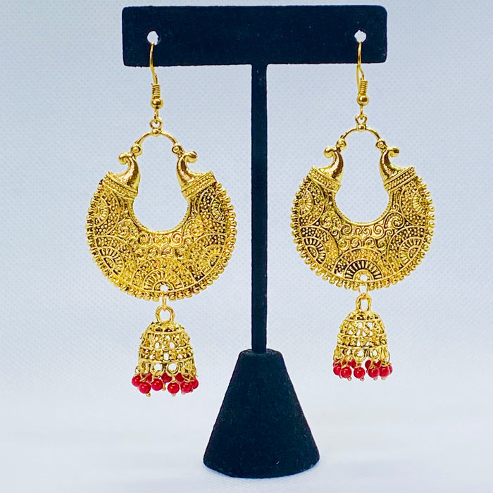 Stylish Moon Shaped Jhumka With Intricate Designs And Bell Jhumki