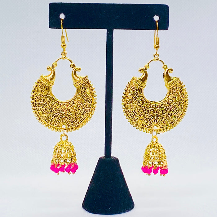 Stylish Moon Shaped Jhumka With Intricate Designs And Bell Jhumki