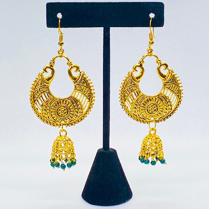 Stylish Moon Shaped Jhumka With Intricate Designs And Bell Jhumki