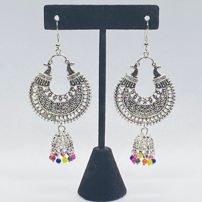 Stylish Moon Shaped Jhumka With Intricate Designs And Bell Jhumki