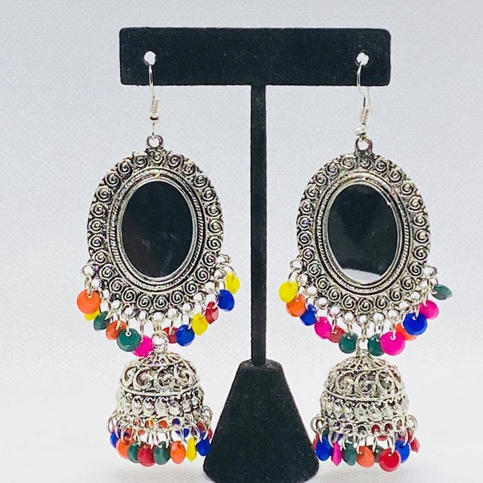 Dangling Elegant Layered Mirror Jhumka With Bell Drop