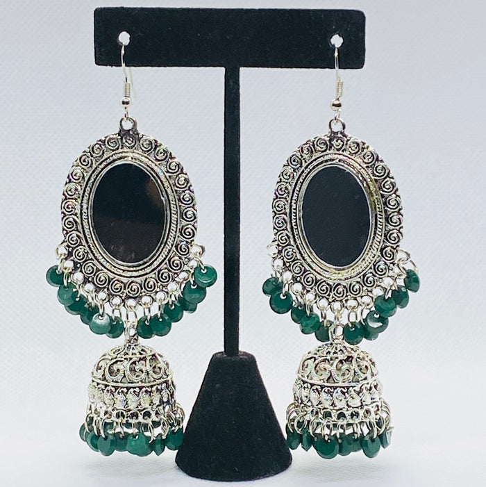 Dangling Elegant Layered Mirror Jhumka With Bell Drop