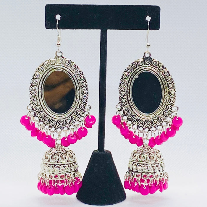 Dangling Elegant Layered Mirror Jhumka With Bell Drop