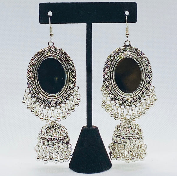 Dangling Elegant Layered Mirror Jhumka With Bell Drop