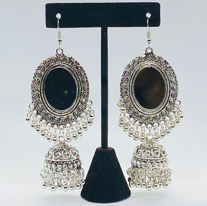 Dangling Elegant Layered Mirror Jhumka With Bell Drop