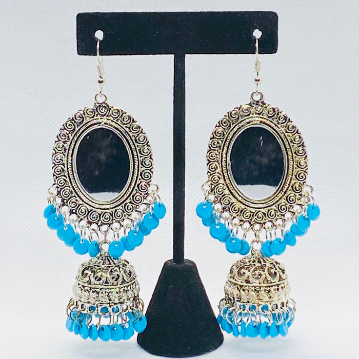 Dangling Elegant Layered Mirror Jhumka With Bell Drop