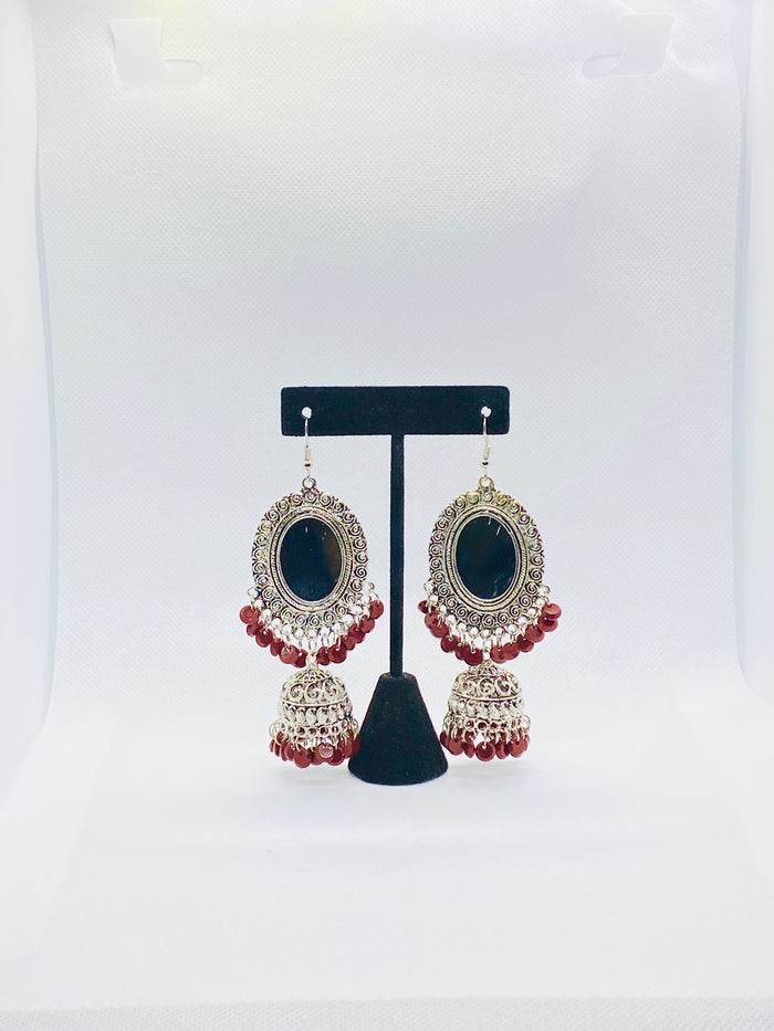 Dangling Elegant Layered Mirror Jhumka With Bell Drop