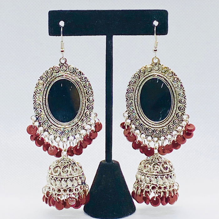 Dangling Elegant Layered Mirror Jhumka With Bell Drop