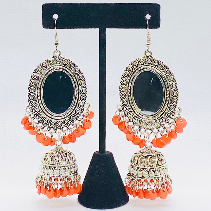 Dangling Elegant Layered Mirror Jhumka With Bell Drop