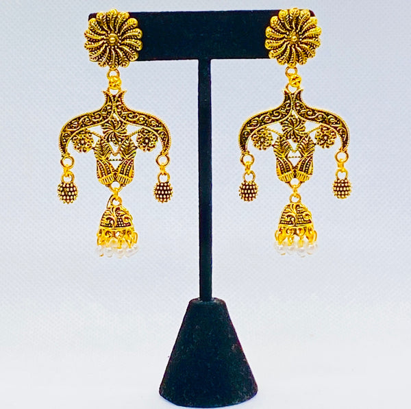 Eyras Unique Golden Chandelier Earrings With Faux Pearls